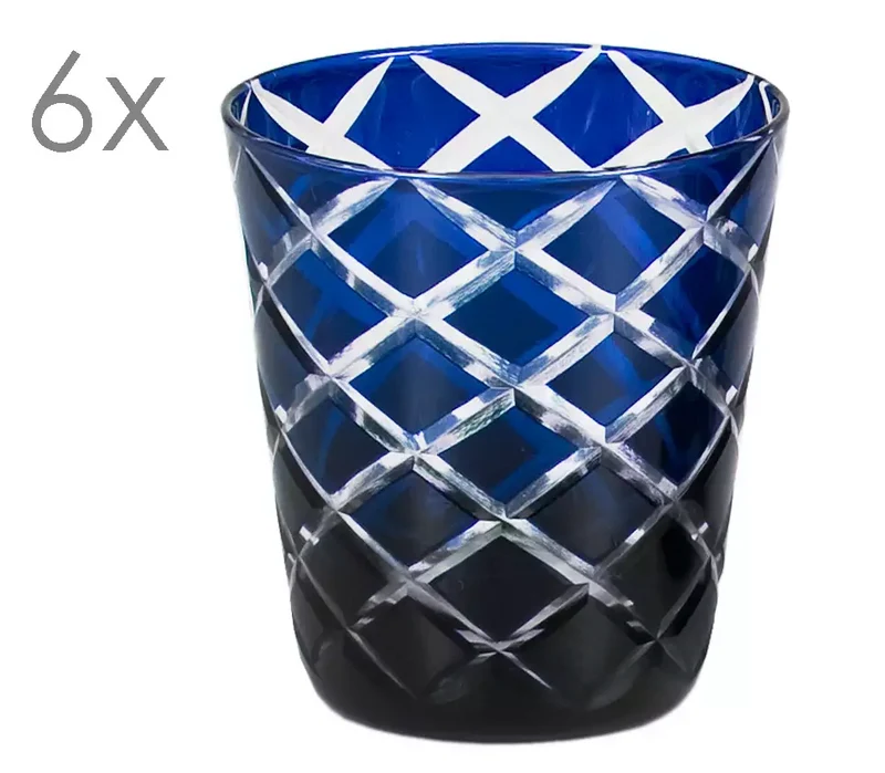 Edzard 6er-Set Kristallgläser Dio (Höhe 10 cm, Füllmenge 230 ml), blau, handgeschliffenes Glas
