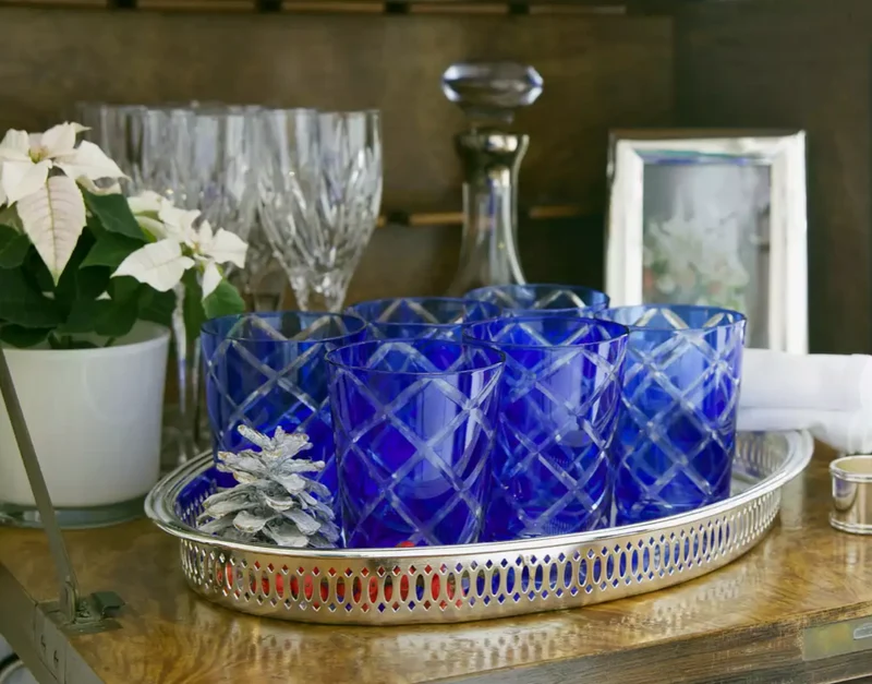 Edzard 6er-Set Kristallgläser Dio (Höhe 10 cm, Füllmenge 230 ml), blau, handgeschliffenes Glas