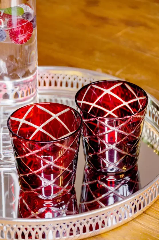 Edzard 6er-Set Kristallgläser Dio (Höhe 10 cm, Füllmenge 230 ml), rubinrot, handgeschliffenes Glas
