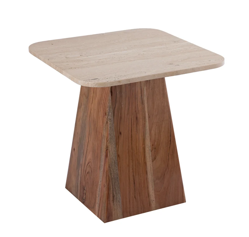 PTMD Bronson Cream Travertine and wood Beistelltisch klein