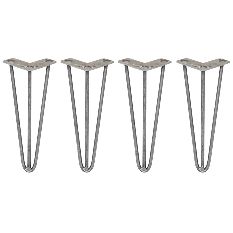 4 Gambe da Tavolo a Forcina 30.5cm - 3 Rebbi - 10mm - Acciaio Naturale