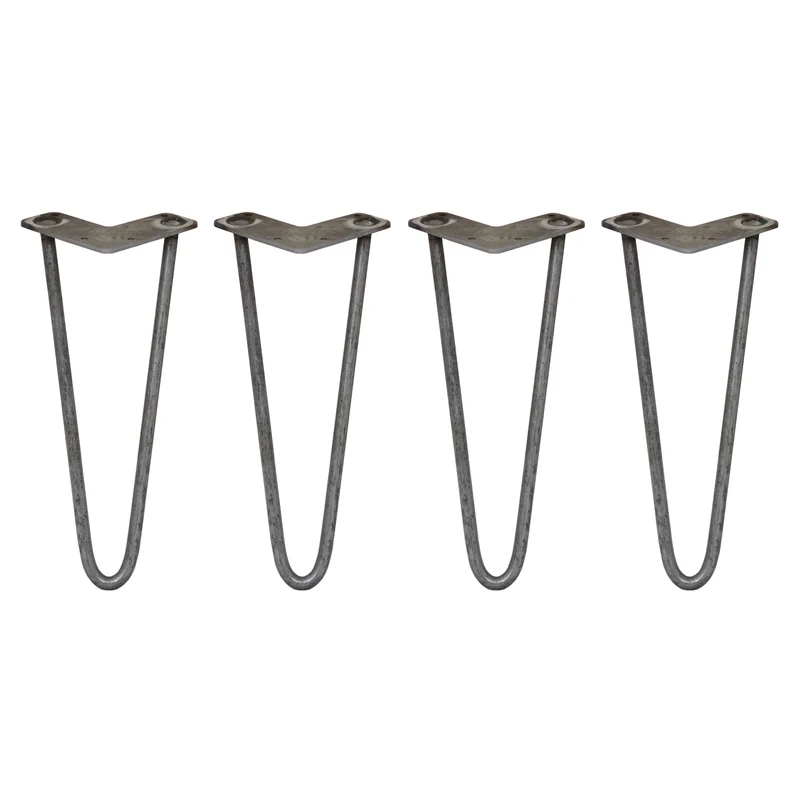 4 Gambe da Tavolo a Forcina 30.5cm - 2 Rebbi - 12mm - Acciaio Naturale