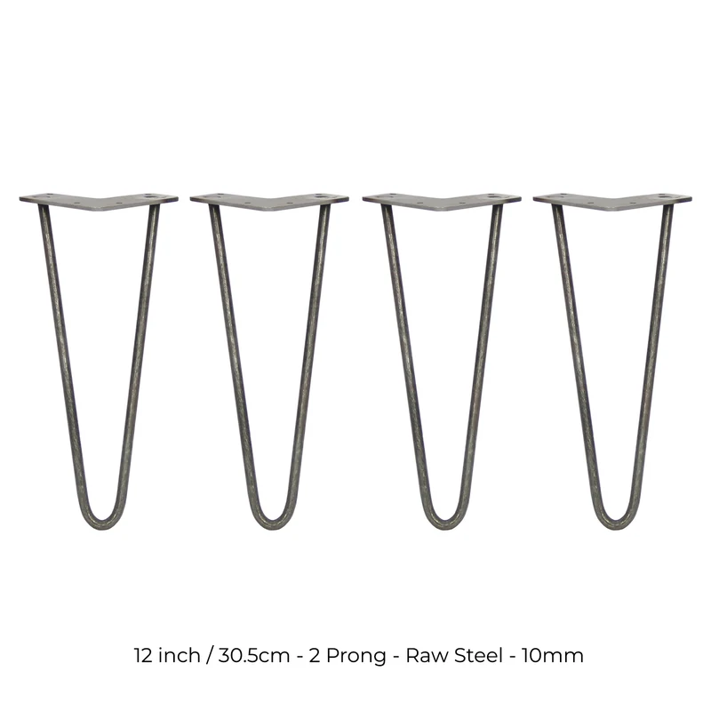 4 Gambe da Tavolo a Forcina 30.5cm - 2 Rebbi - 10mm - Acciaio Naturale