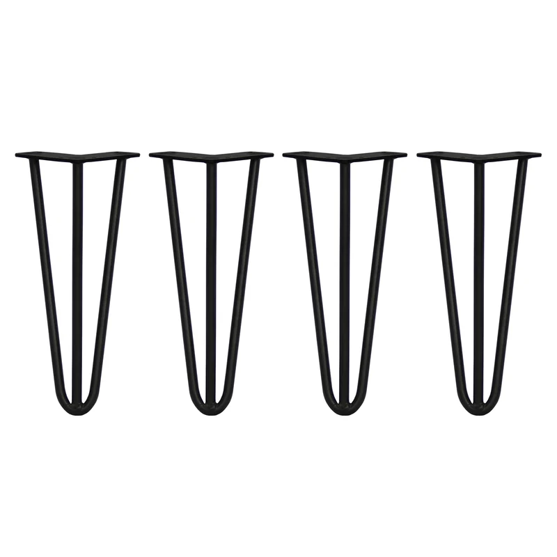 4 Gambe da Tavolo a Forcina 30.5cm - 3 Rebbi - 12mm - Nero