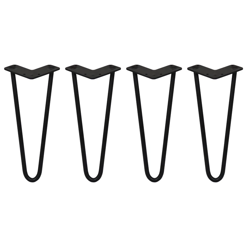 4 Gambe da Tavolo a Forcina 30.5cm - 2 Rebbi - 12mm - Nero