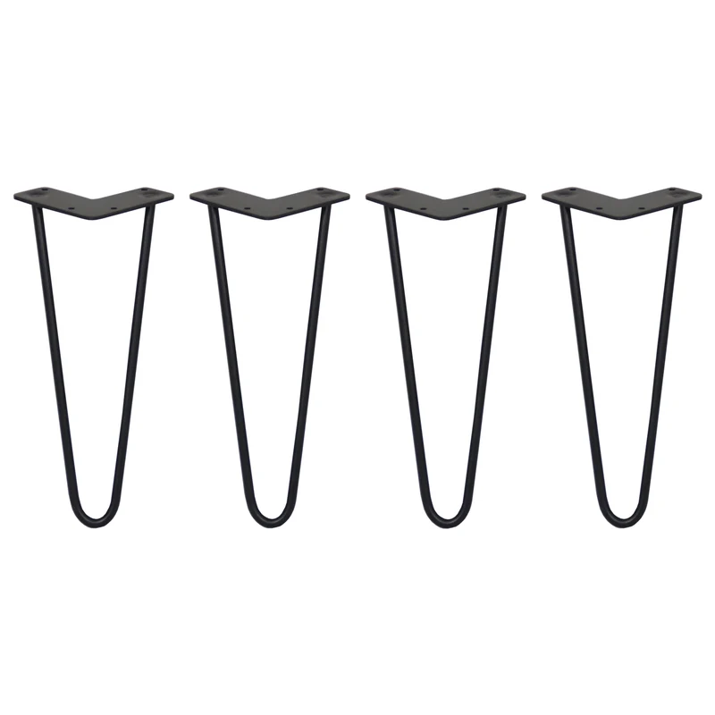 4 Gambe da Tavolo a Forcina 30.5cm - 2 Rebbi - 10mm - Nero