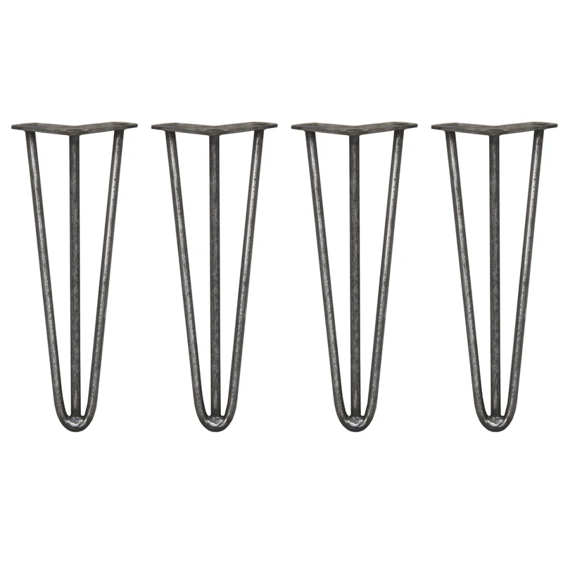 4 Gambe da Tavolo a Forcina 35.5cm - 3 Rebbi - 12mm - Acciaio Naturale
