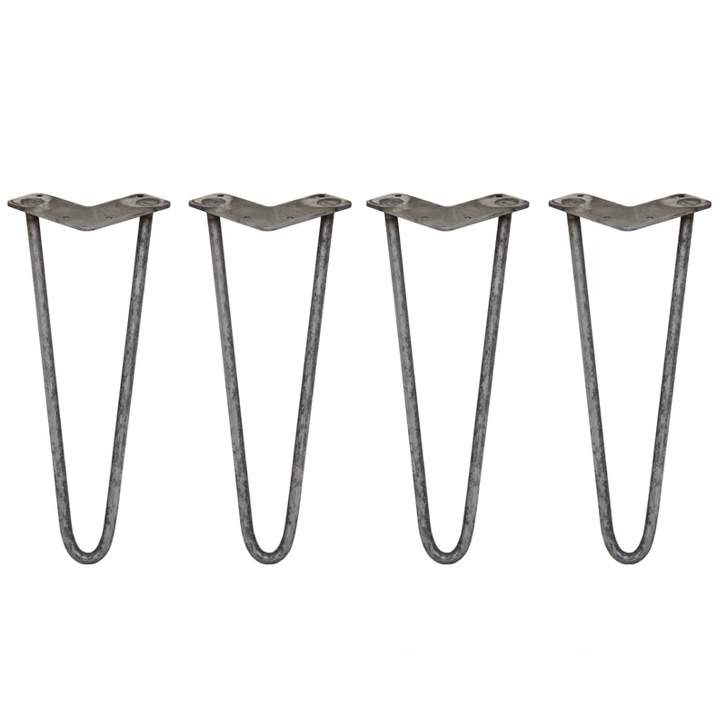 4 Gambe da Tavolo a Forcina 35.5cm - 2 Rebbi - 12mm - Acciaio Naturale