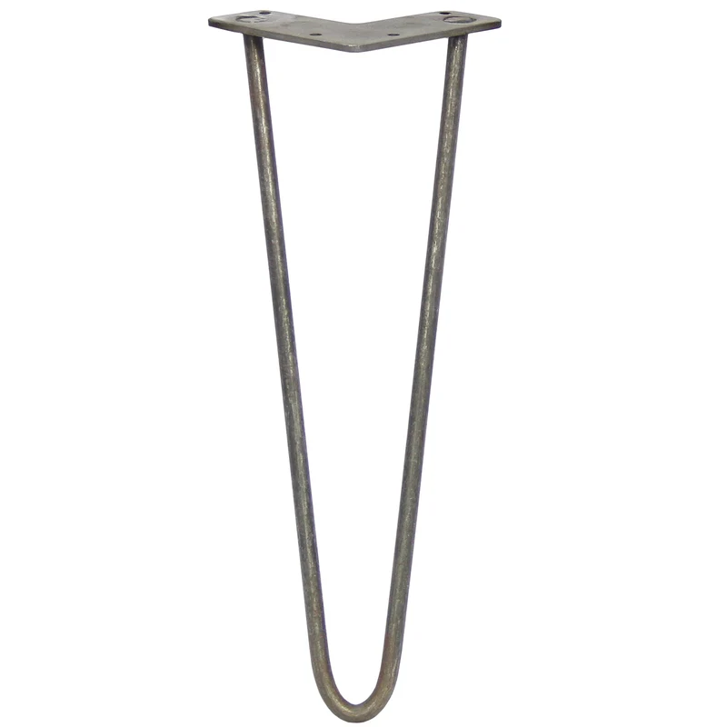 4 Gambe da Tavolo a Forcina 35.5cm - 2 Rebbi - 10mm - Acciaio Naturale