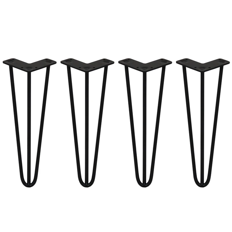 4 Gambe da Tavolo a Forcina 35.5cm - 3 Rebbi - 10mm - Nero