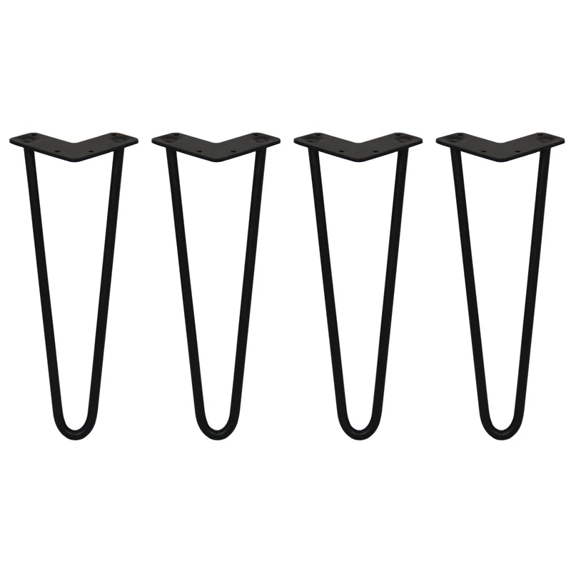 4 Gambe da Tavolo a Forcina 35.5cm - 2 Rebbi - 12mm - Nero