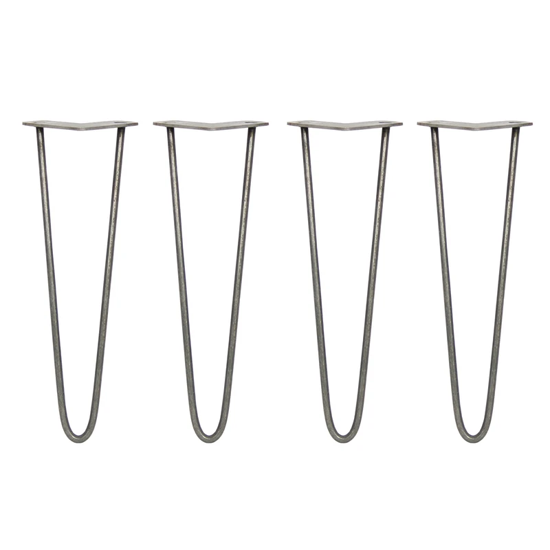 4 Gambe da Tavolo a Forcina 40.6cm - 2 Rebbi - 10mm - Acciaio Naturale