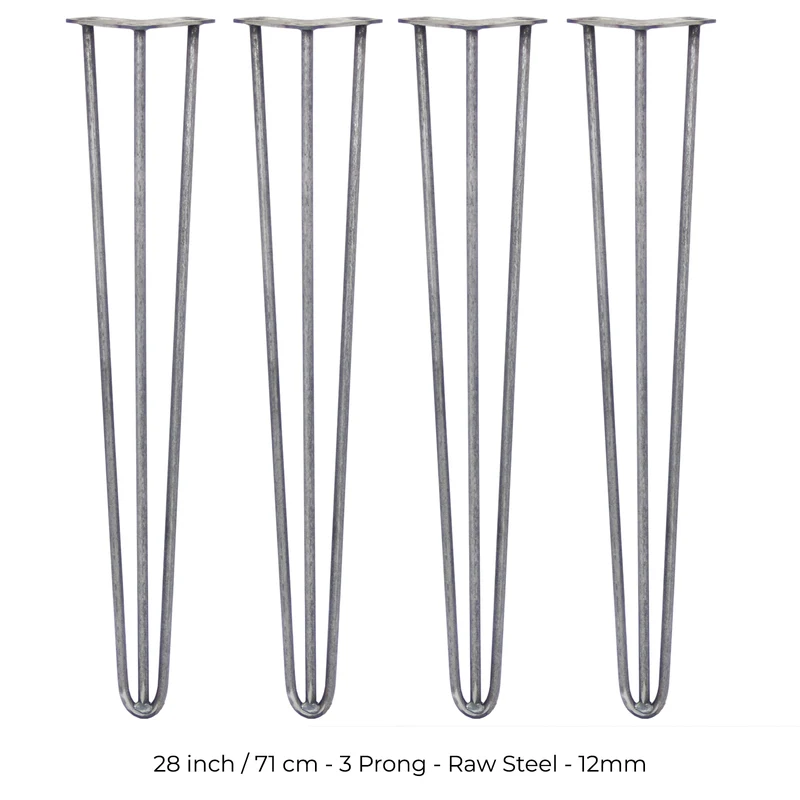 4 Gambe da Tavolo a Forcina 71cm - 3 Rebbi - 12mm - Acciaio Naturale