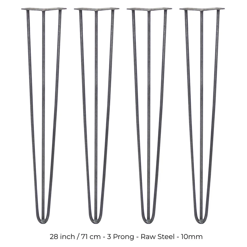 4 Gambe da Tavolo a Forcina 71cm - 3 Rebbi - 10mm - Acciaio Naturale