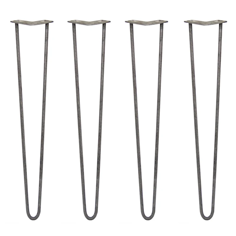 4 Gambe da Tavolo a Forcina 71cm - 2 Rebbi - 12mm - Acciaio Naturale