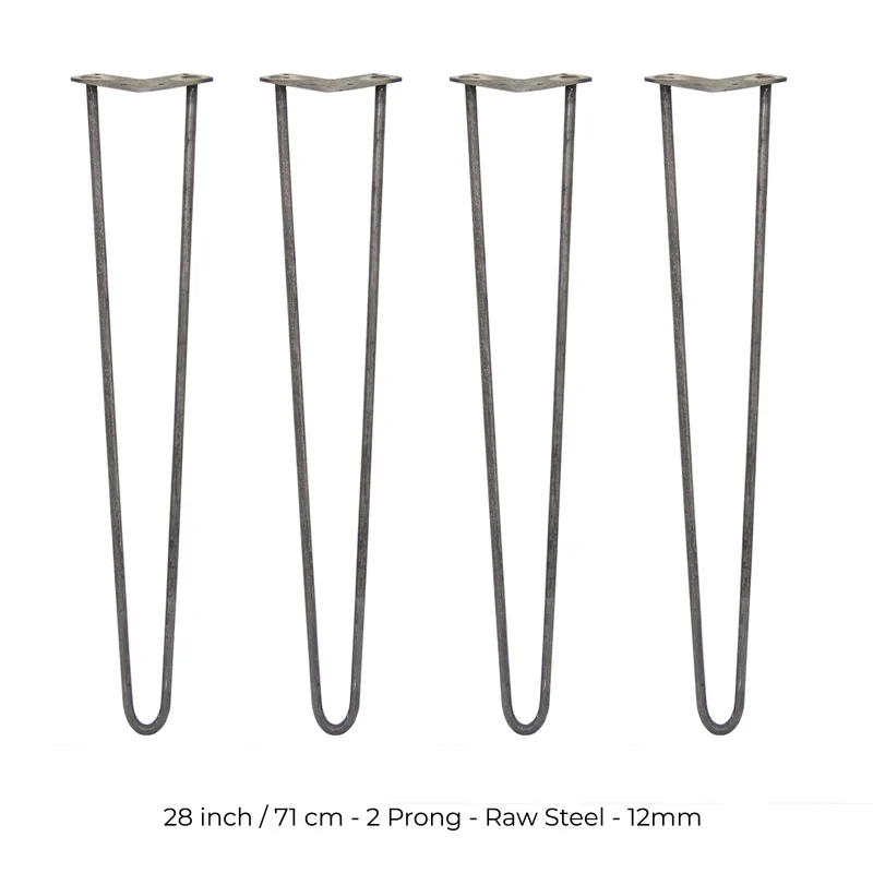 4 Gambe da Tavolo a Forcina 71cm - 2 Rebbi - 12mm - Acciaio Naturale