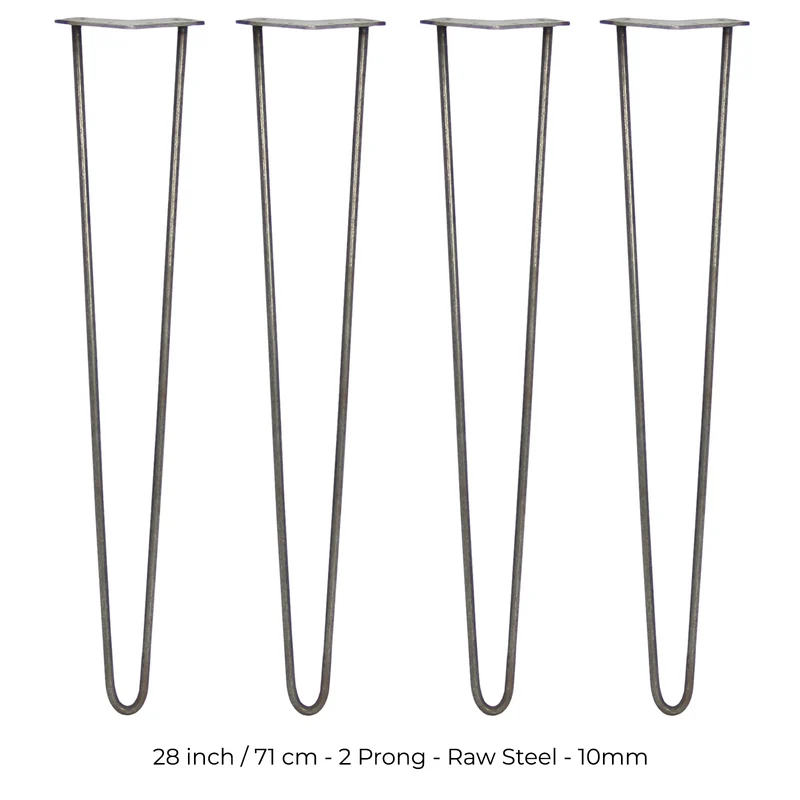 4 Gambe da Tavolo a Forcina 71cm - 2 Rebbi - 10mm - Acciaio Naturale