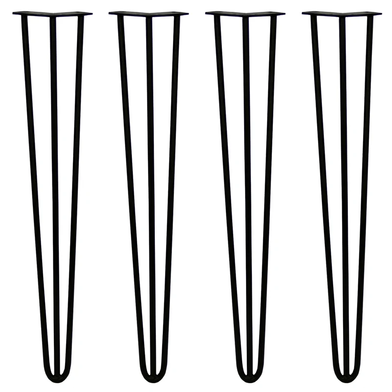 4 Gambe da Tavolo a Forcina 71cm - 3 Rebbi - 12mm - Nero