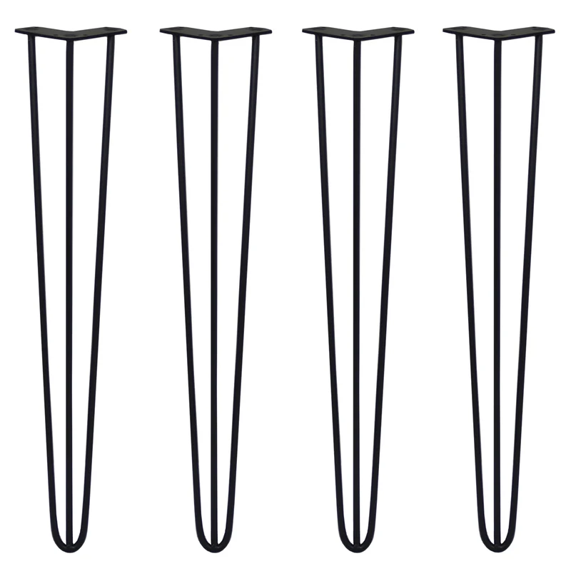 4 Gambe da Tavolo a Forcina 71cm - 3 Rebbi - 10mm - Nero