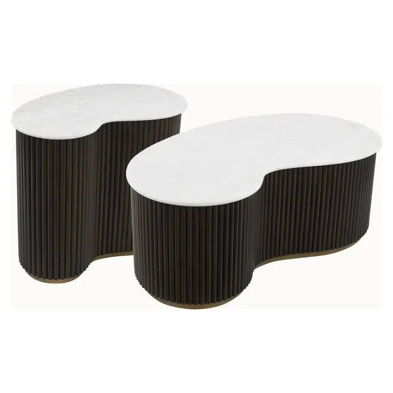 Richmond Interiors Couchtisch Mayfield Set von 2 Mangoholz Braun Marmor Weiß