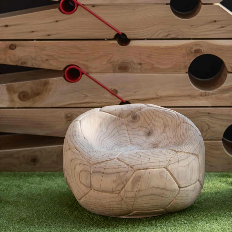 Swivel Armchair in Cedar Wood FOOTBALL by Guto Biazzetto for Riva 1920
