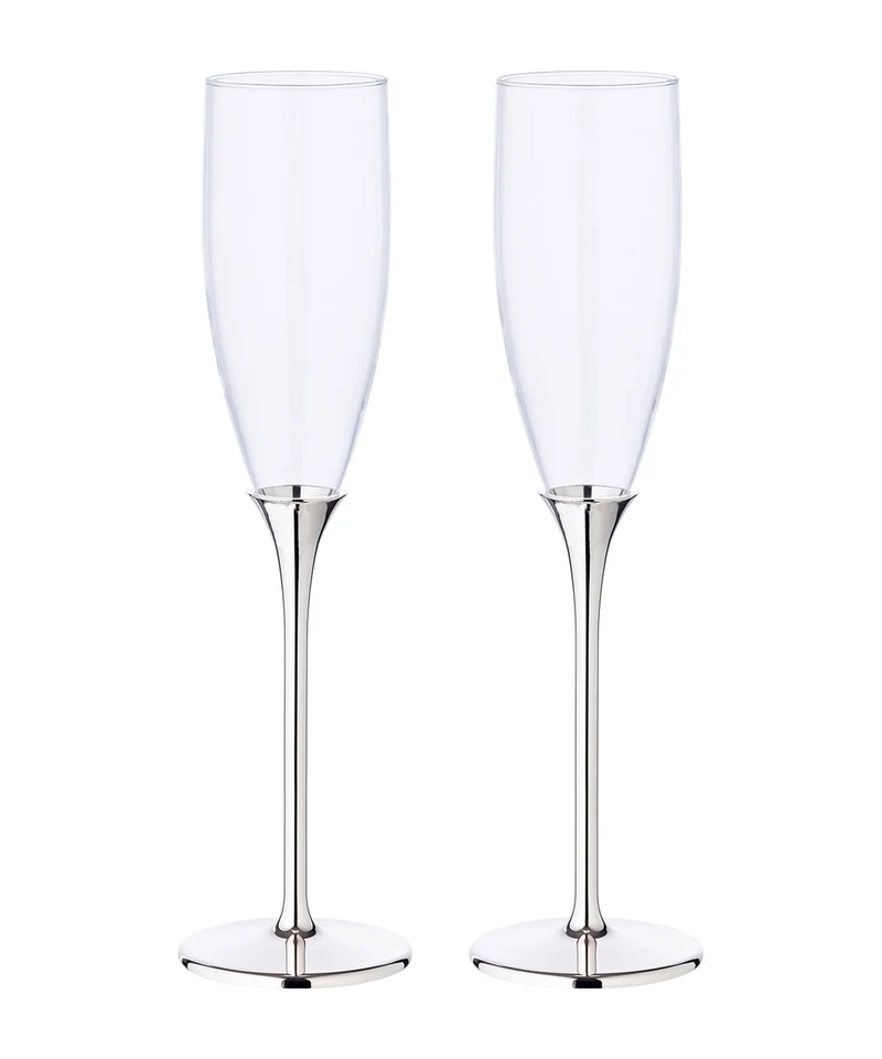 Edzard 2er-Set Sektkelch Victoria (Höhe 27 cm) aus Glas, Fuß edel versilbert, anlaufgeschützt