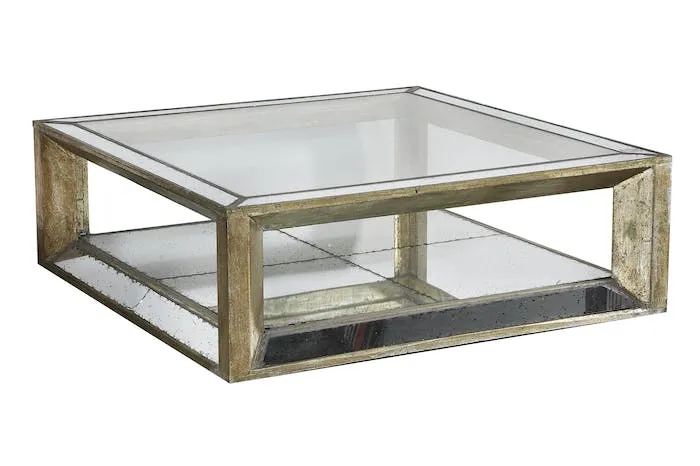 Flamant Couchtisch MITCHELL, Quadratisch, Spiegelglas und Holz