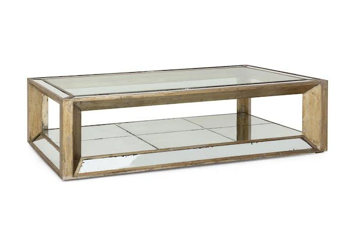 Flamant Couchtisch MITCHELL, Rechteck, Spiegelglas und Holz, 160x80