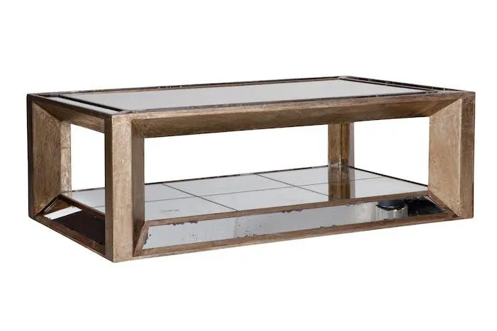 Flamant Couchtisch MITCHELL, Rechteck, Spiegelglas und Holz, 120x70