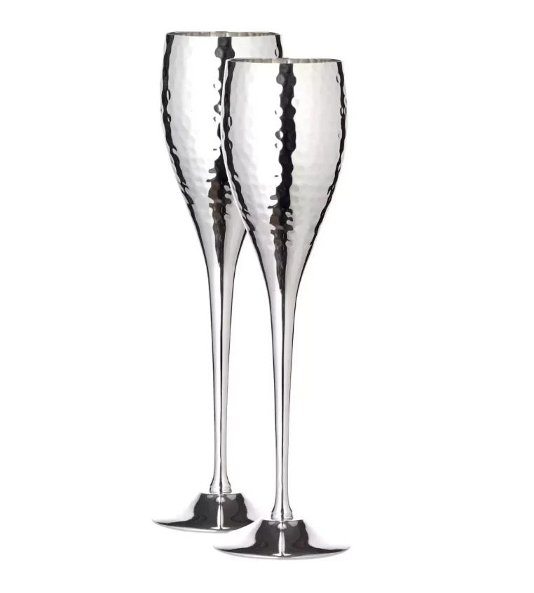 Edzard 2er-Set Sektkelch Dodo (Höhe 23 cm, Füllmenge 200 ml), gehämmert, edel versilbert