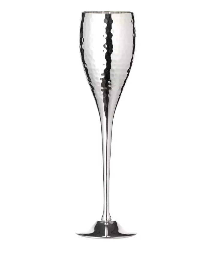 Edzard 2er-Set Sektkelch Dodo (Höhe 23 cm, Füllmenge 200 ml), gehämmert, edel versilbert