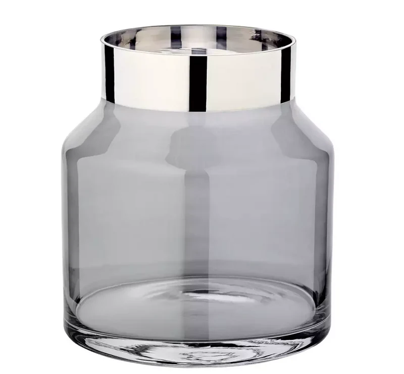 Edzard Vase Gabi (Höhe 19 cm, Ø 17 cm), dunkles mundgeblasenes Kristallglas mit Platinrand