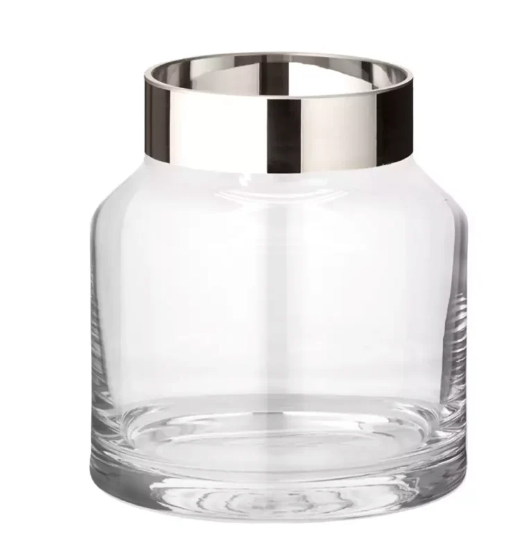 Edzard Vase Gabi (Höhe 19 cm, Ø 17 cm), mundgeblasenes Kristallglas mit Platinrand