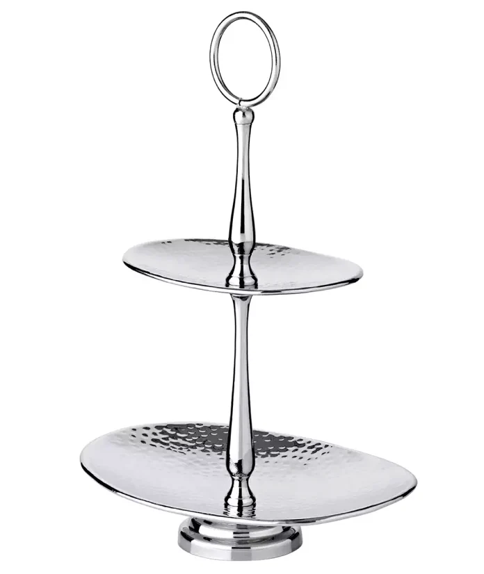 Edzard Etagere Gulf (Höhe 34 cm), mit 2 Ebenen, oval, Edelstahl gehämmert, hochglanzpoliert