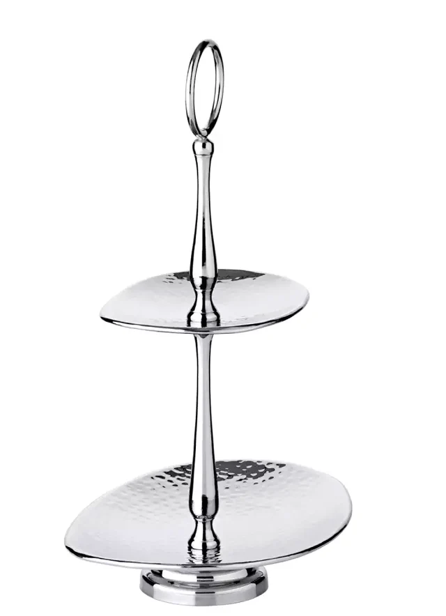 Edzard Etagere Gulf (Höhe 34 cm), mit 2 Ebenen, oval, Edelstahl gehämmert, hochglanzpoliert