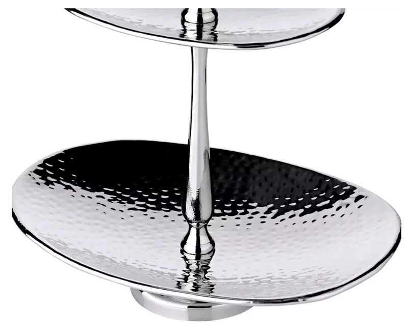 Edzard Etagere Gulf (Höhe 34 cm), mit 2 Ebenen, oval, Edelstahl gehämmert, hochglanzpoliert