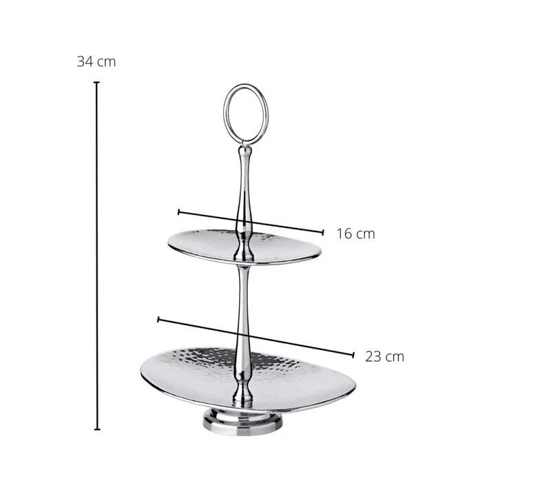 Edzard Etagere Gulf (Höhe 34 cm), mit 2 Ebenen, oval, Edelstahl gehämmert, hochglanzpoliert