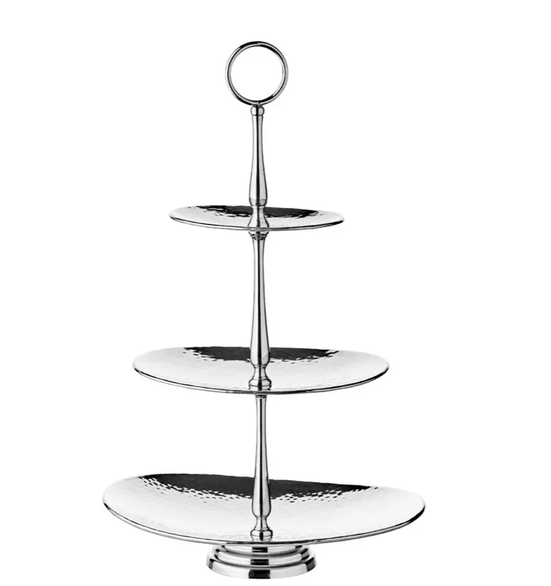 Edzard Etagere Gulf (Höhe 49 cm, 3-stöckig), oval, Edelstahl, gehämmert, hochglanzpoliert