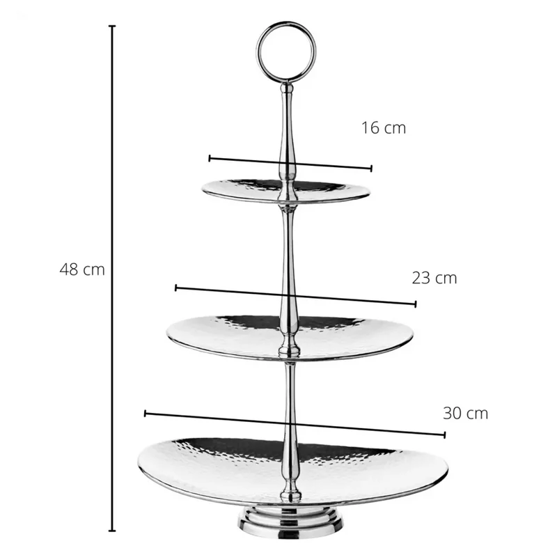 Edzard Etagere Gulf (Höhe 49 cm, 3-stöckig), oval, Edelstahl, gehämmert, hochglanzpoliert