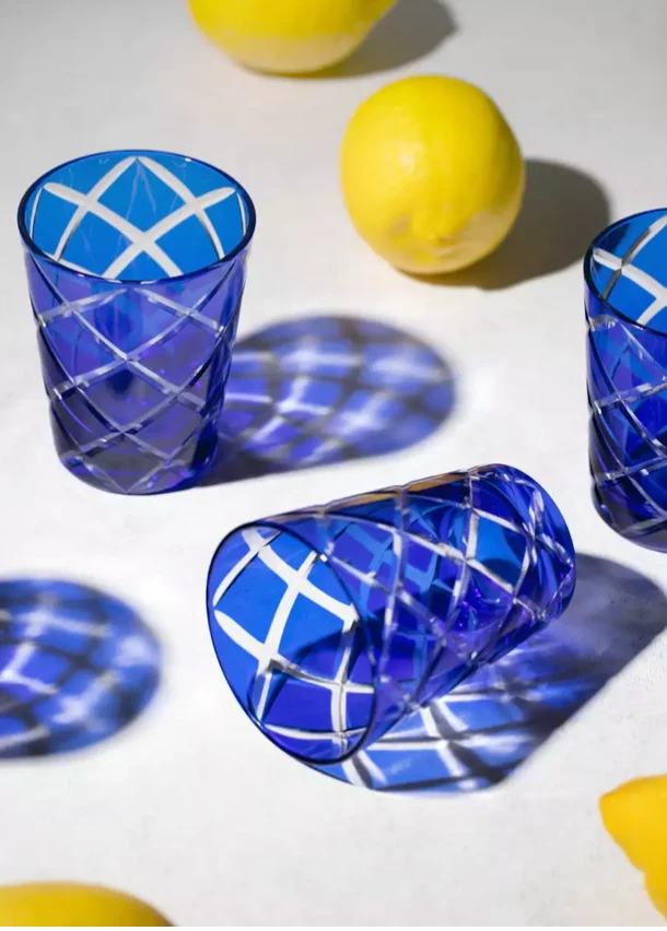 Edzard 2er-Set Kristallgläser Dio (Höhe 10 cm, Füllmenge 230 ml), blau, handgeschliffenes Glas