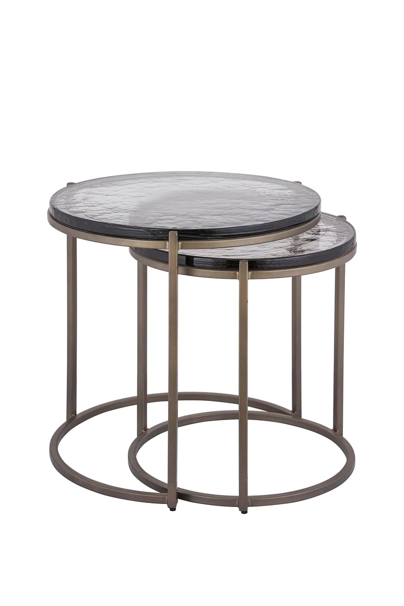 PTMD Youke Beistelltisch aus Messing, Eisen, Rauchglas, rund, SV2