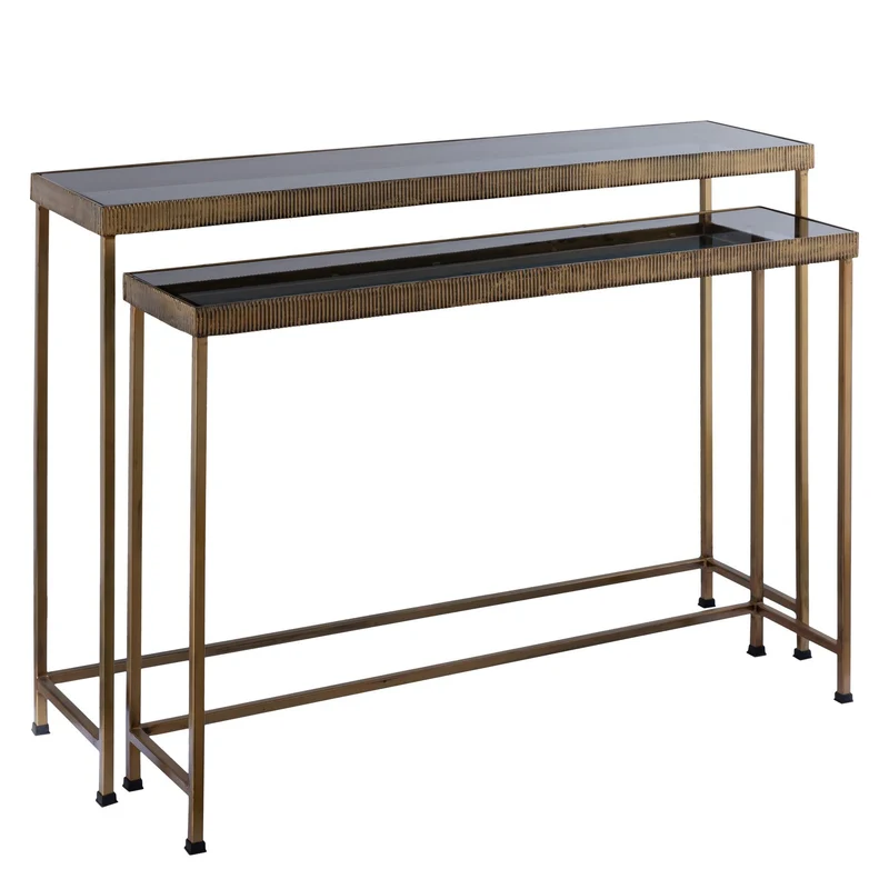 PTMD Thari Gold Alu-Beistelltisch mit Glasplatte SV2