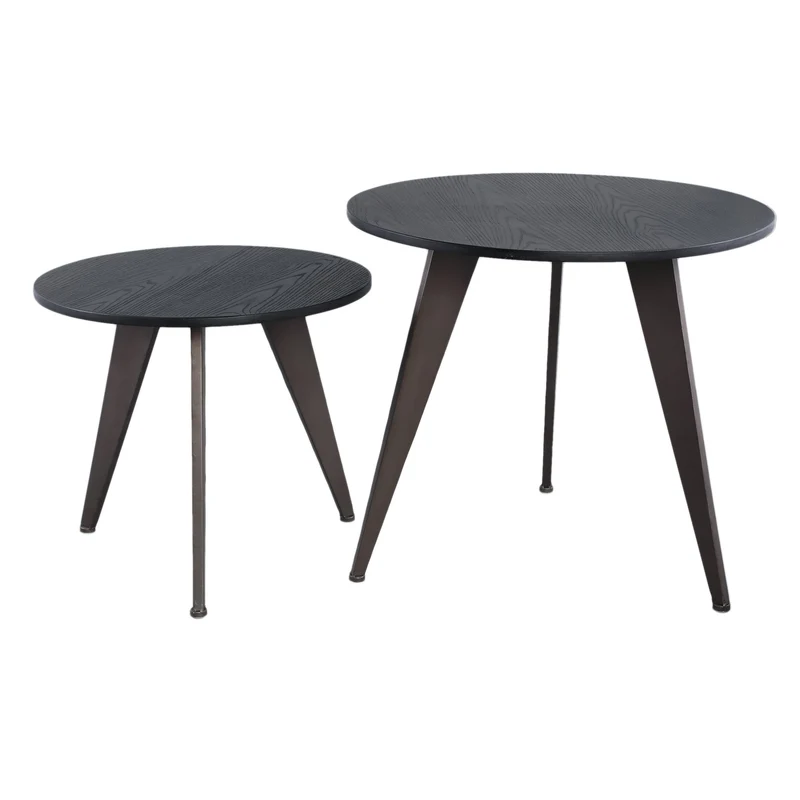 PTMD Werdy Couchtisch aus schwarzem Eisen mit Furnierplatte rund SV2