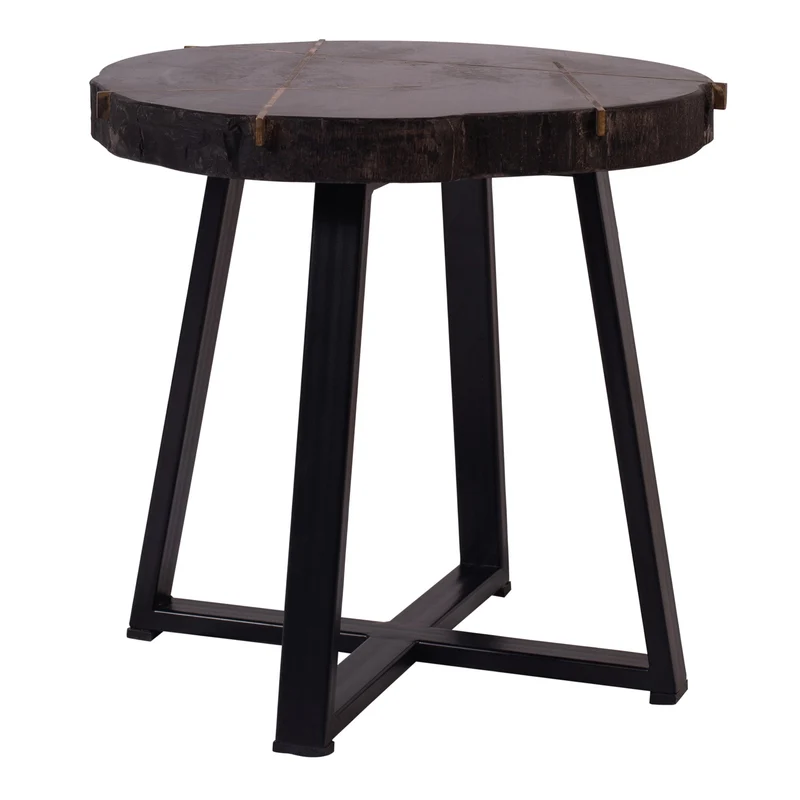 PTMD Tay Couchtisch aus versteinertem Holz, schwarz, Metall, hoch