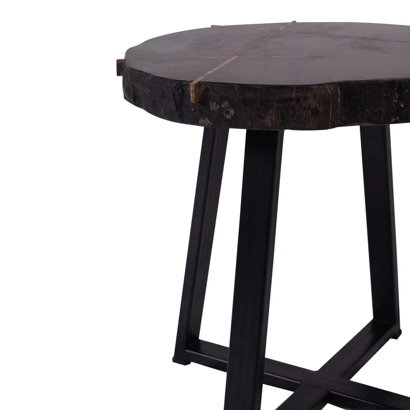 PTMD Tay Couchtisch aus versteinertem Holz, schwarz, Metall, hoch