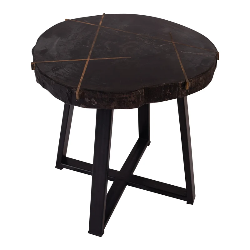 PTMD Tay Couchtisch aus versteinertem Holz, schwarz, Metall, hoch