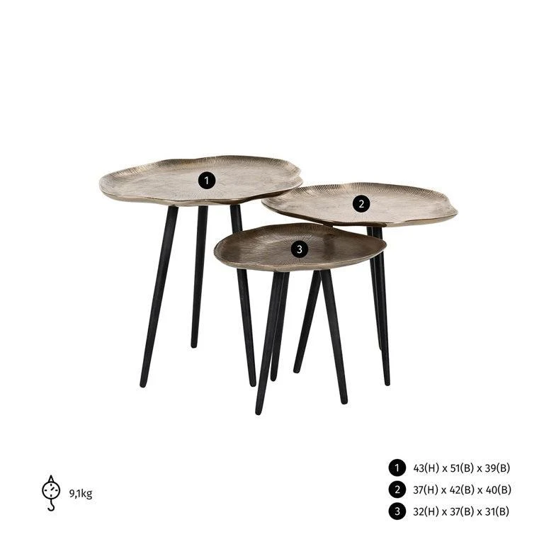 Richmond Interiors Couchtisch Volenta 3er set champagne gold (Champagne gold)