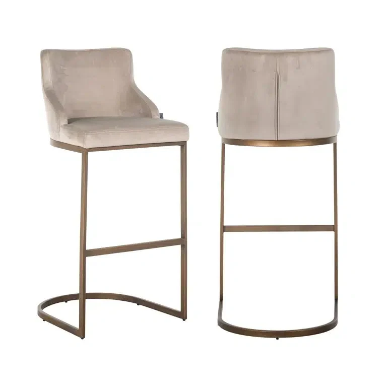 Richmond Interiors Barstuhl Bolton khaki velvet / brushed gold fire retardant (FR-Quartz 903 Khaki)