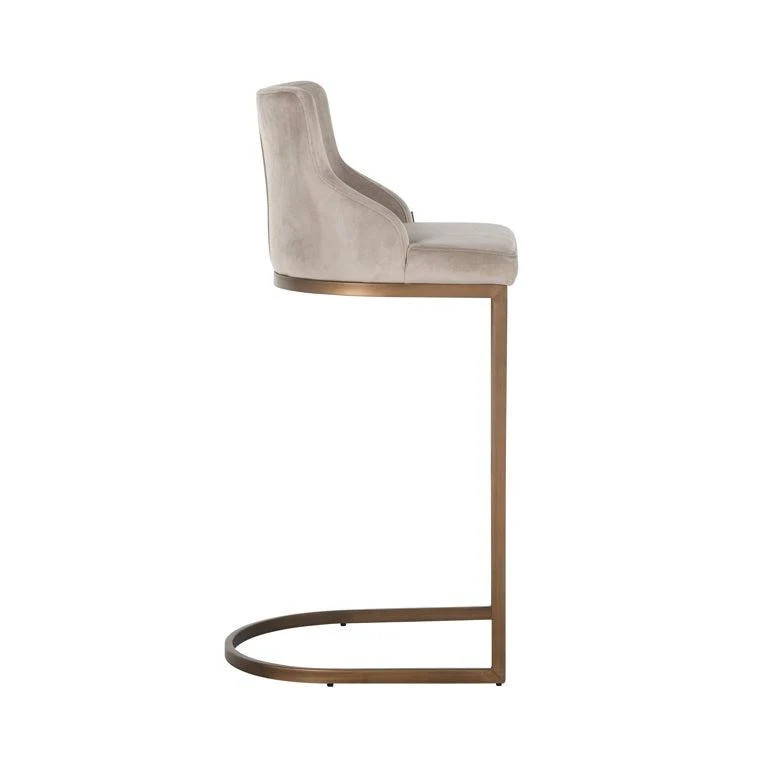 Richmond Interiors Barstuhl Bolton khaki velvet / brushed gold fire retardant (FR-Quartz 903 Khaki)