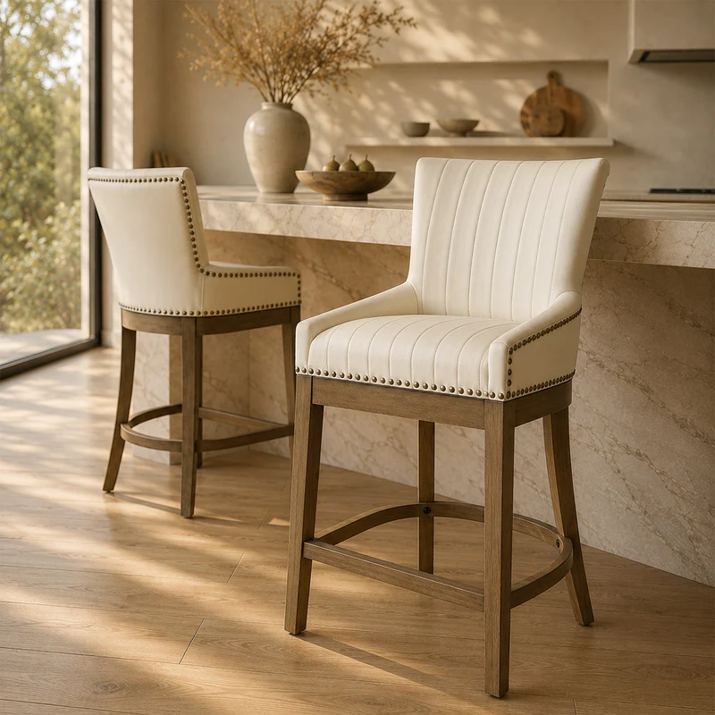 Sgabello Vera Pelle Quercia - Chiltern Crema